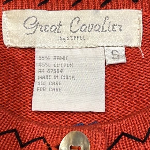 Vintage Great Cavalier Vintage Button deer patchwork knit sweater SZ S Orange - Picture 6 of 10